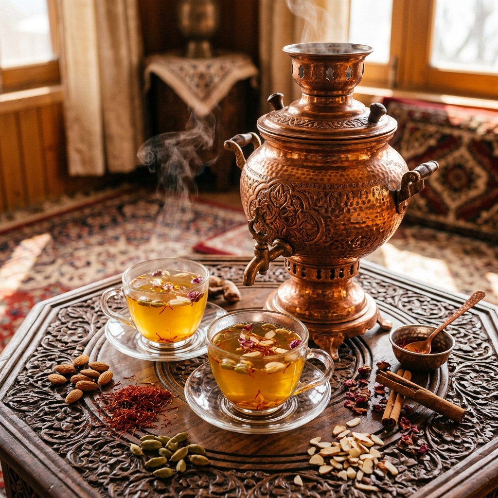 Traditional Kashmiri Kehwa tea with saffron and spices